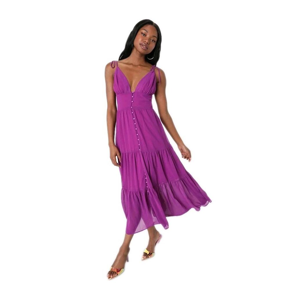 LULUS Everlasting Sight Purple Tie-Strap Midi Dress Sleeveless Smocked Womens XL